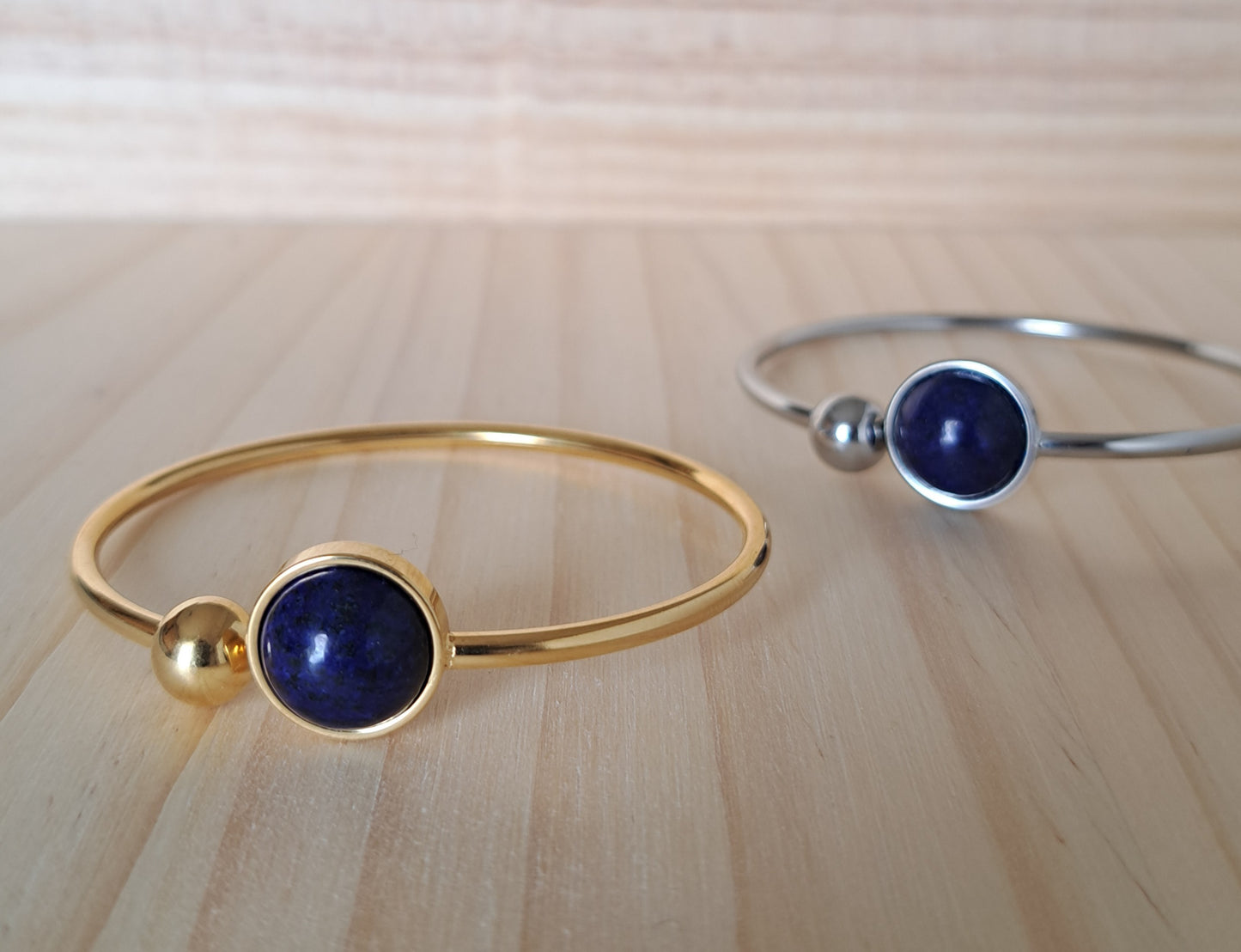 Bracelet jonc Lapis lazuli - Doré ou argenté