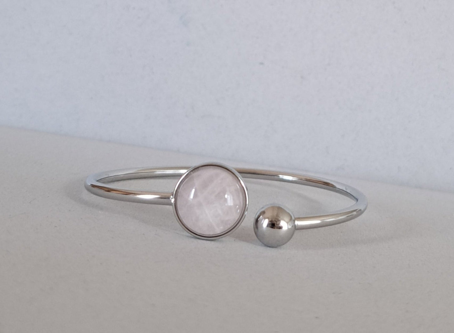 Bracelet jonc Quartz rose doré ou argenté
