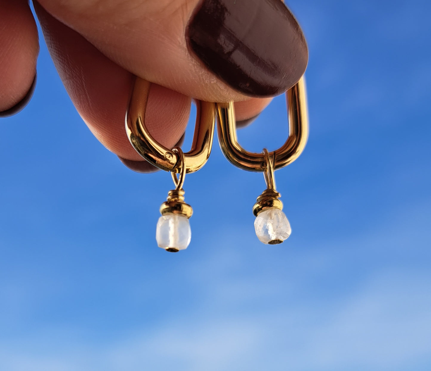 Boucles d'oreilles Pierre de lune  - Doré ou argenté