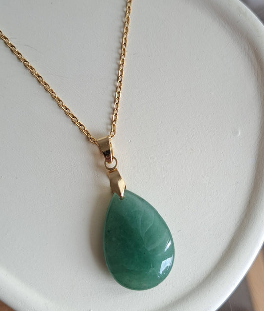 Collier pendentif Aventurine - Argenté ou doré