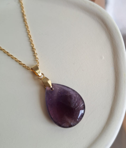 Collier pendentif Améthyste - Doré ou Argenté
