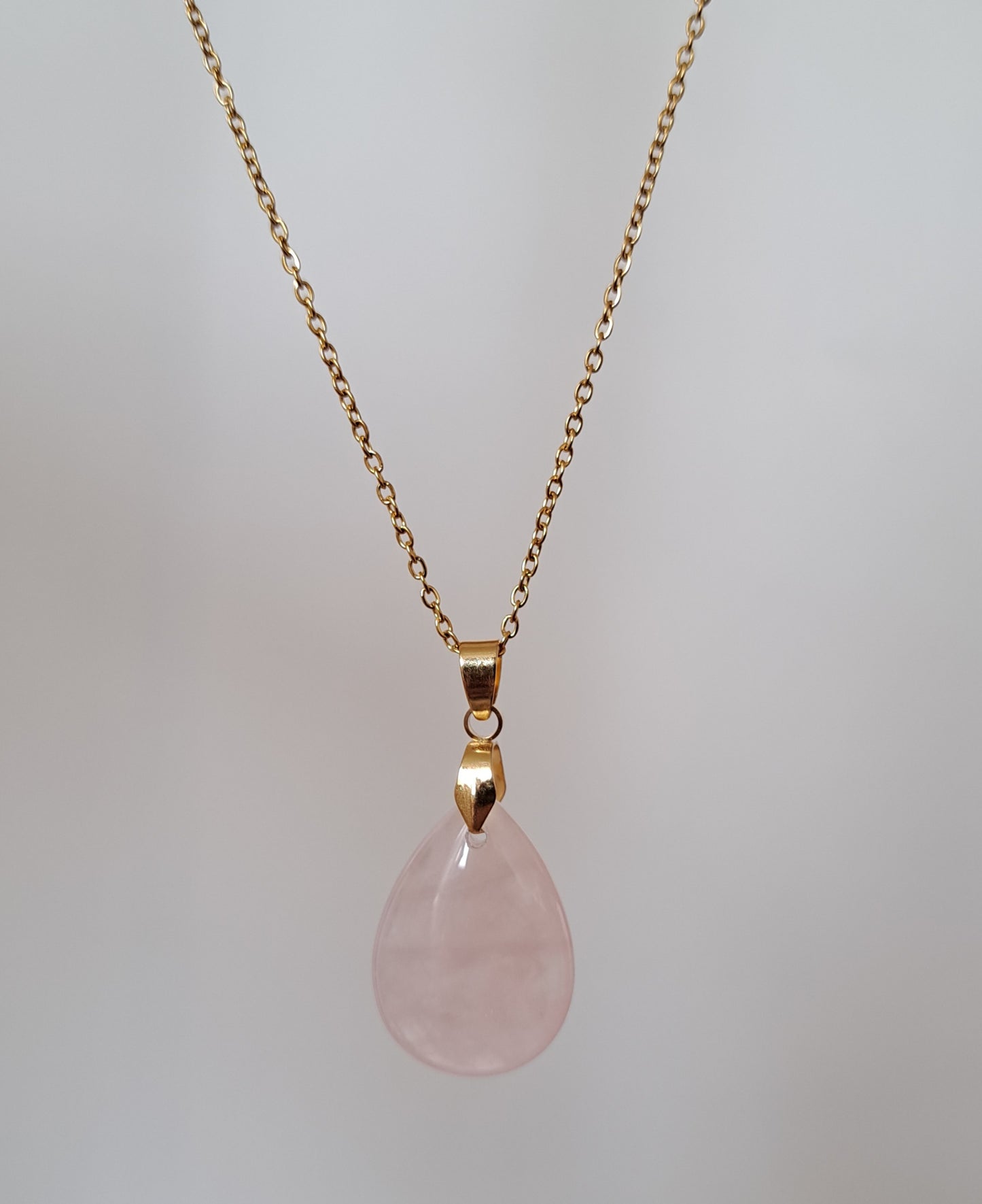 Collier pendentif Quartz rose - Argenté ou Doré