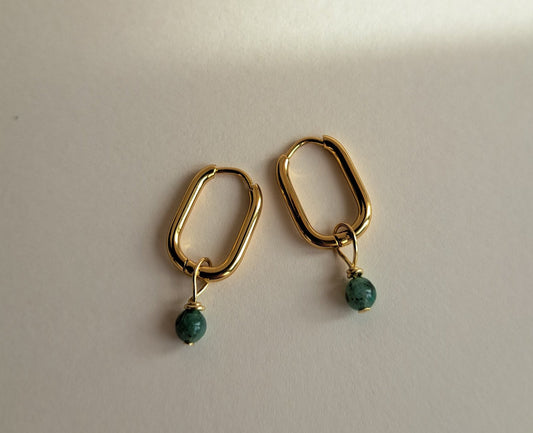 Boucles d'oreilles perle Emeraude - Argentées ou Dorées