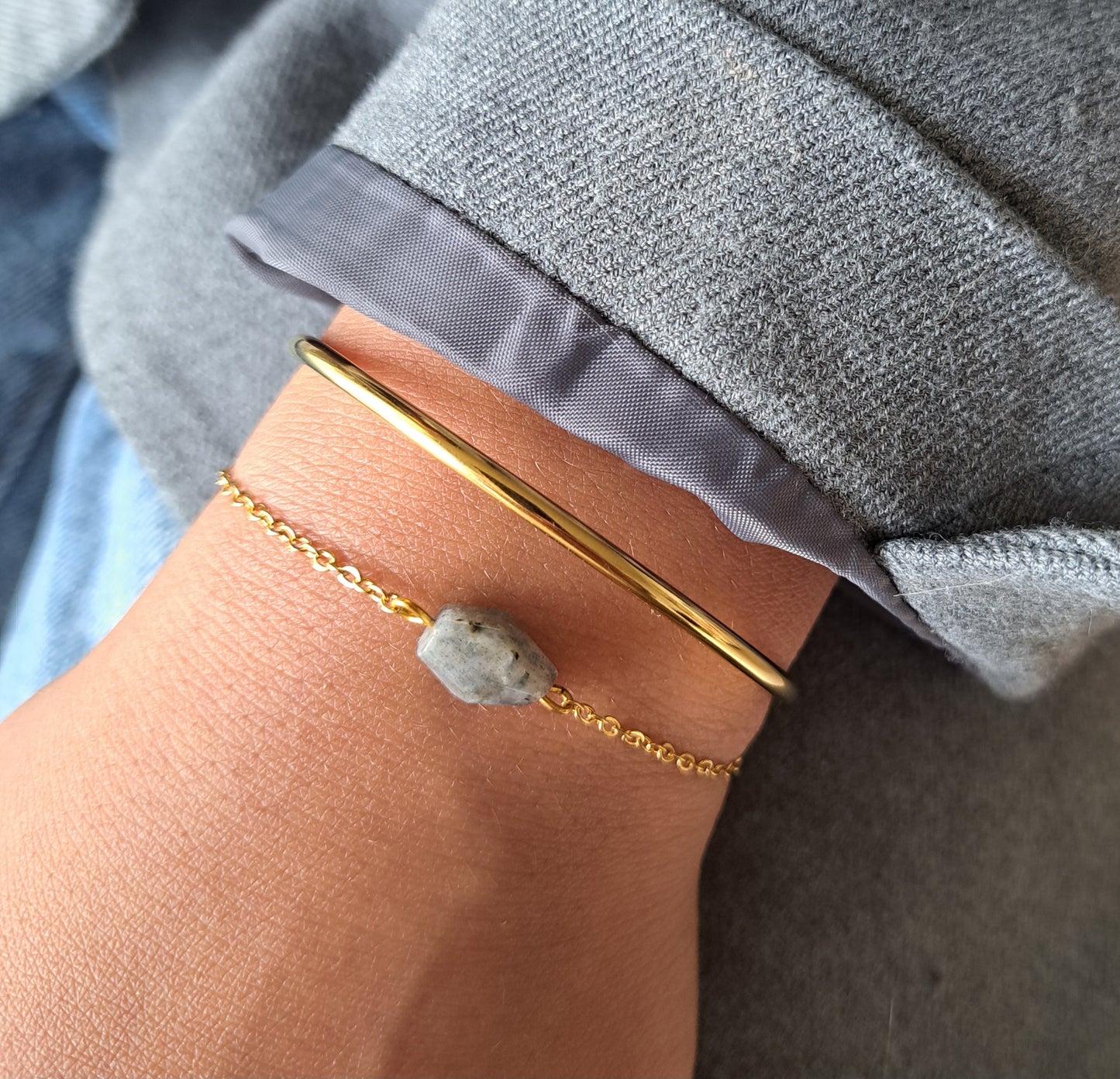 Bracelet pierre Labradorite - Doré ou Argenté