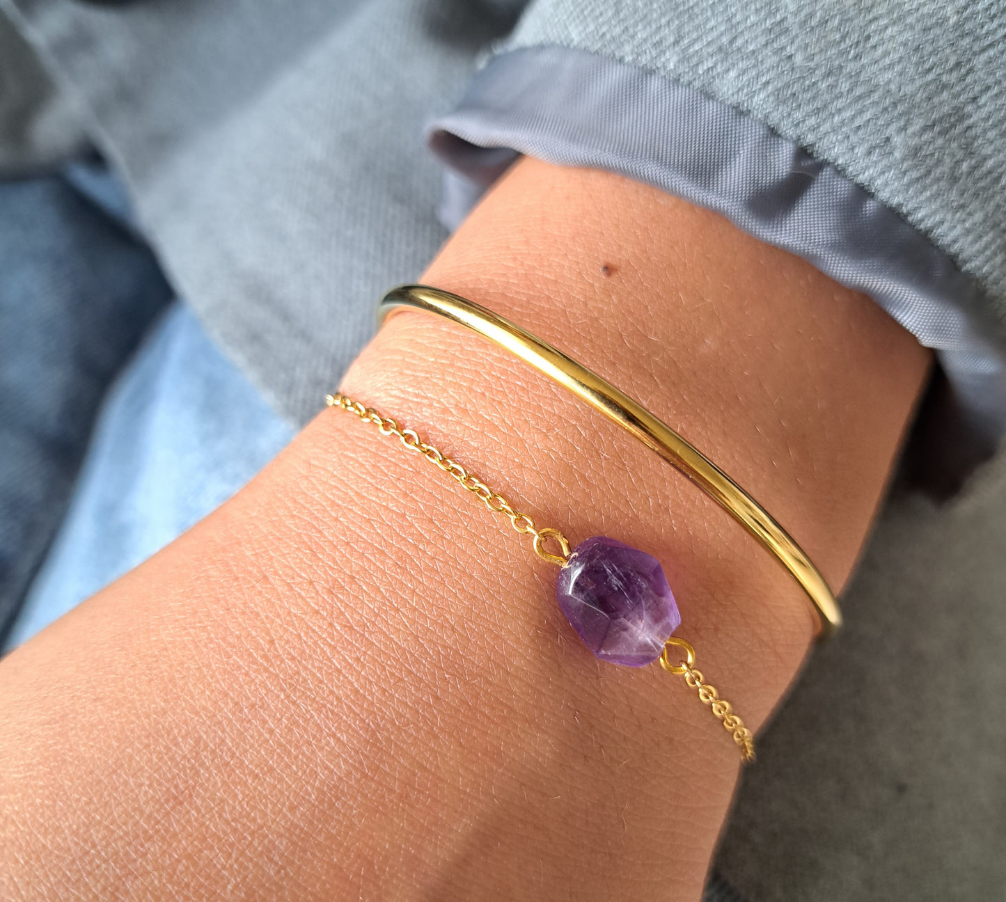 Bracelet pierre Améthyste - Argenté ou Doré