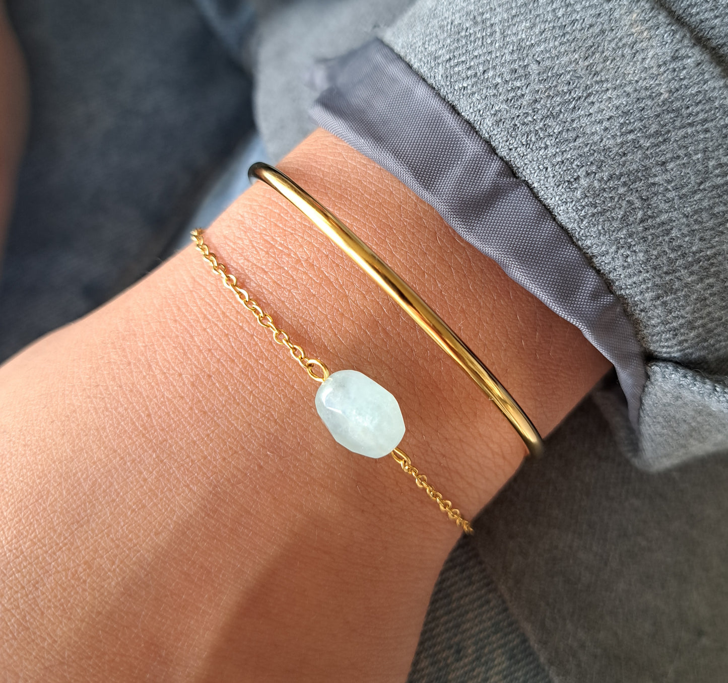 Bracelet pierre Aigue-Marine - Argenté ou Doré