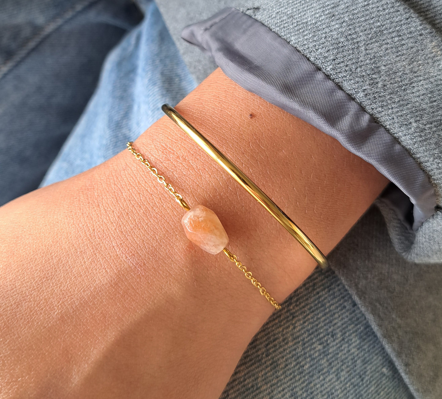 Bracelet Pierre de soleil - Doré ou argenté