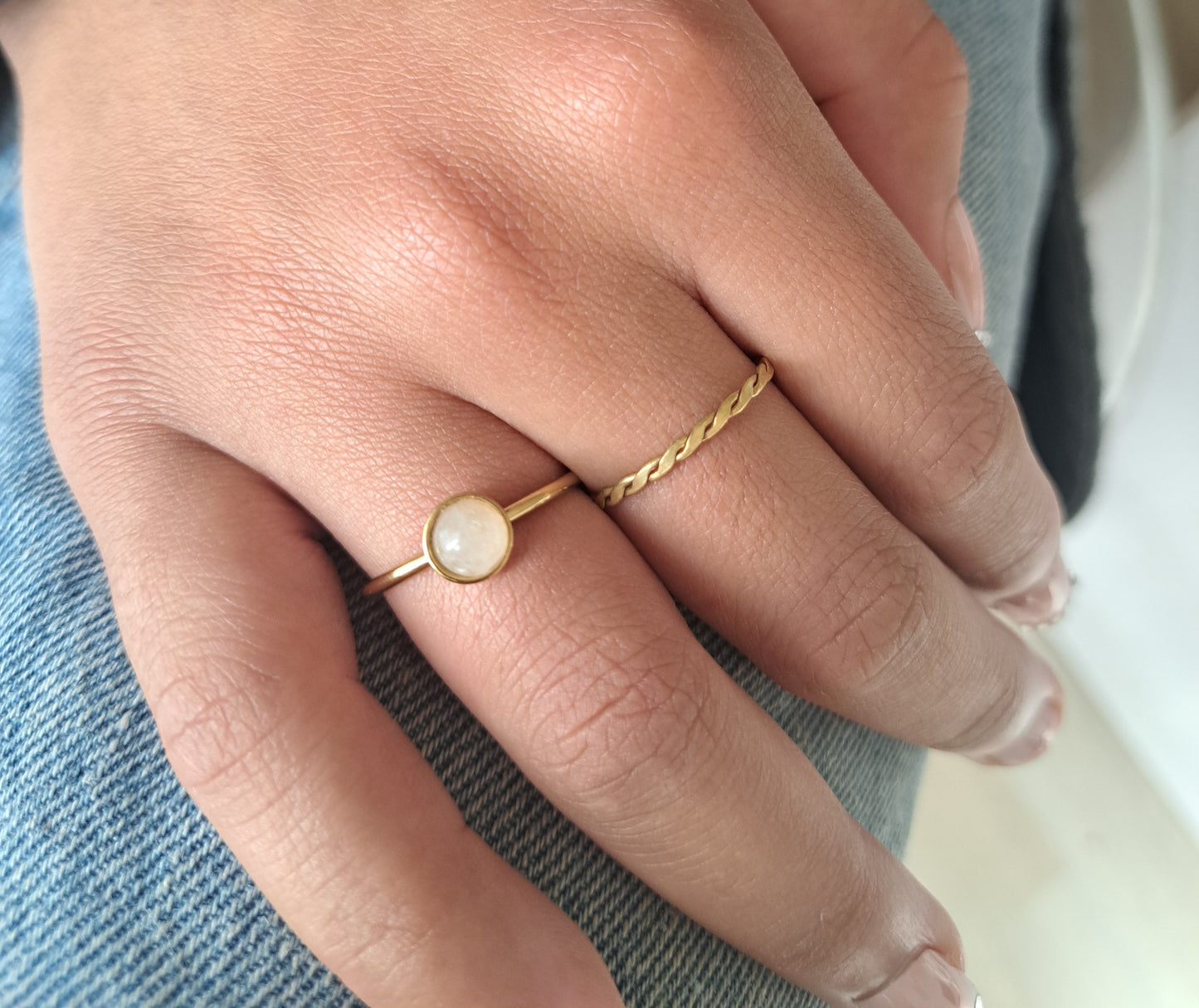Bague fine Quartz rose - Réglable