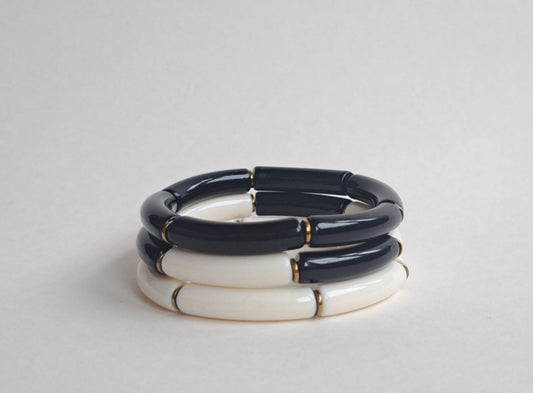 Lot de 3 bracelets noir, écru et doré