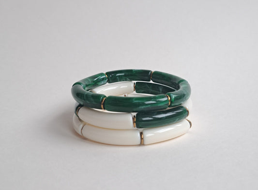 Lot de 3 bracelets vert, écru et doré