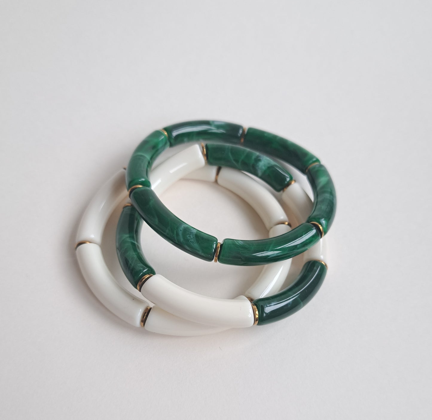 Lot de 3 bracelets vert, écru et doré