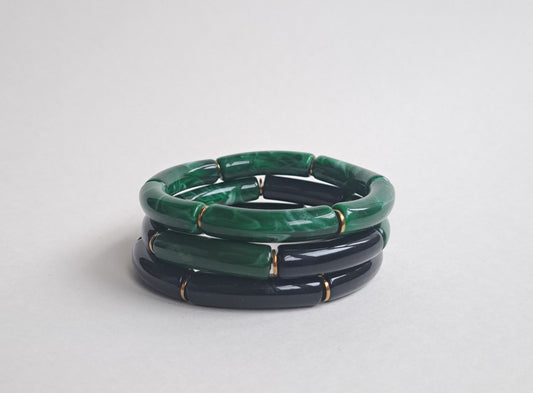 Lot de 3 bracelets noir, vert et doré