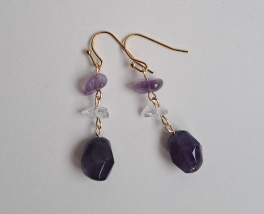 Boucles d'oreilles Améthyste et Cristal de roche