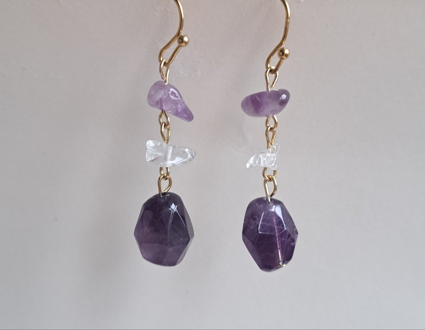 Boucles d'oreilles Améthyste et Cristal de roche