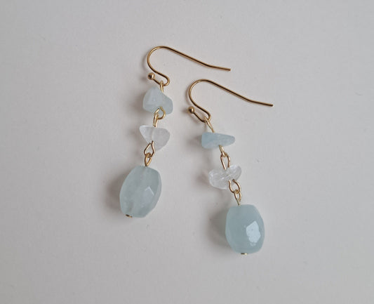 Boucles d'oreilles Aigue-marine et Cristal de roche