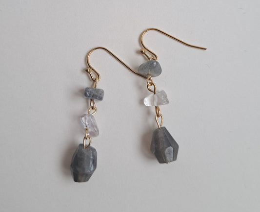 Boucles d'oreilles Labradorite et Cristal de roche