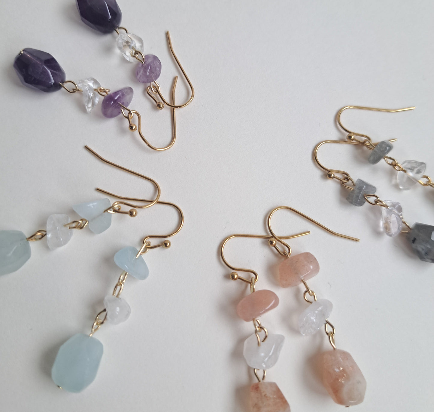 Boucles d'oreilles Pierres de soleil et Cristal de roche