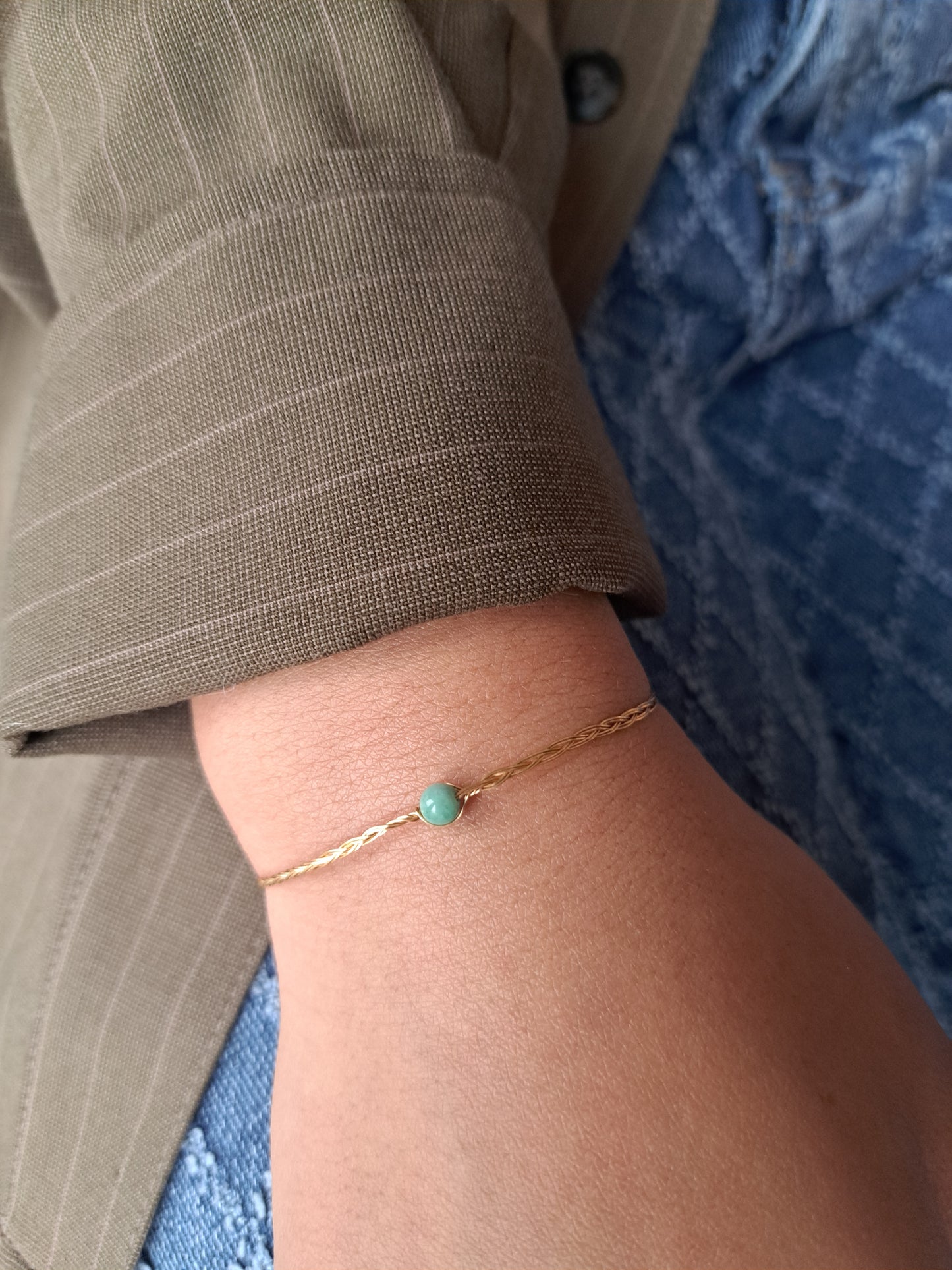 Bracelet tressé perle Emeraude - Argenté ou Doré