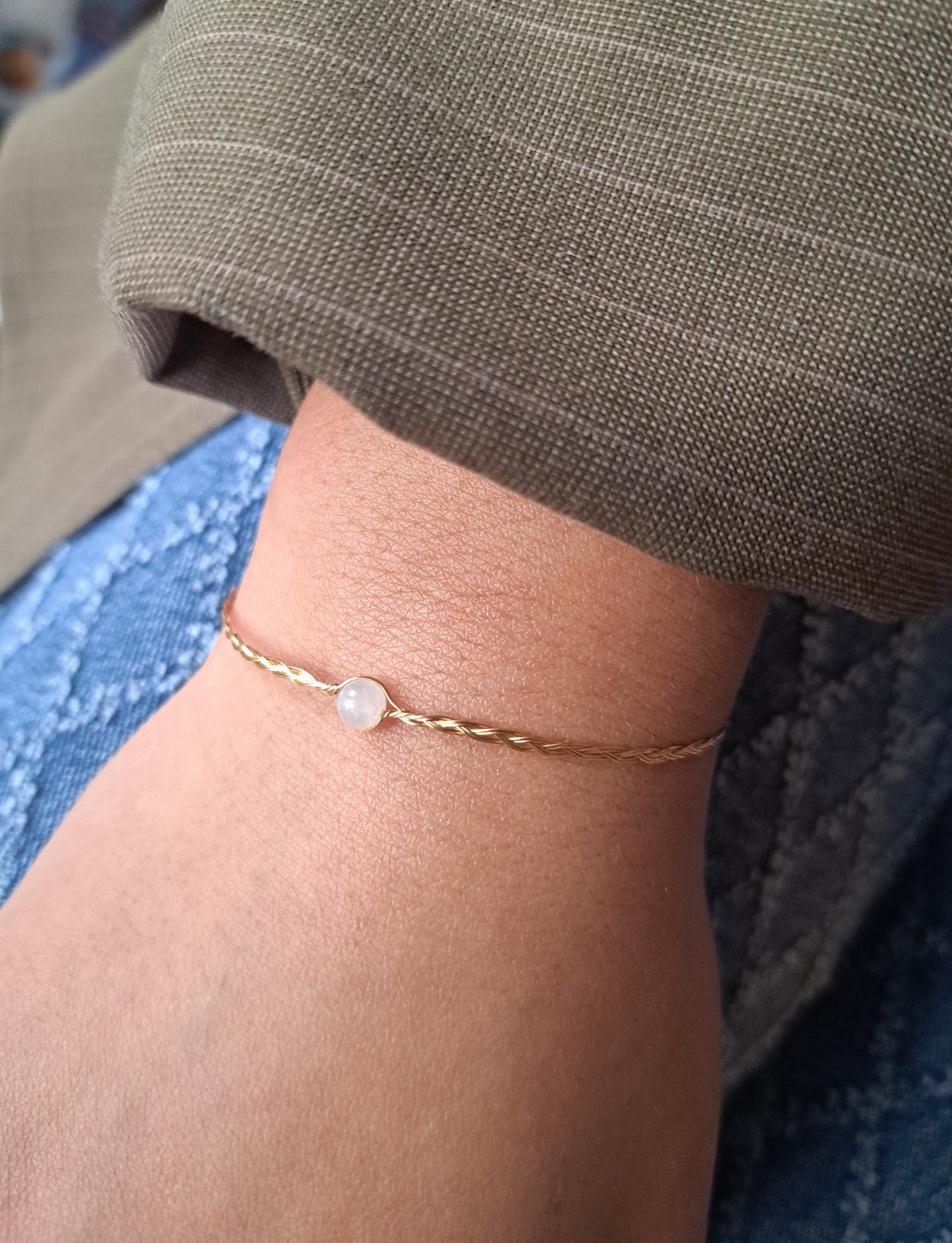 Bracelet tressé Pierre de lune - Argenté ou Doré