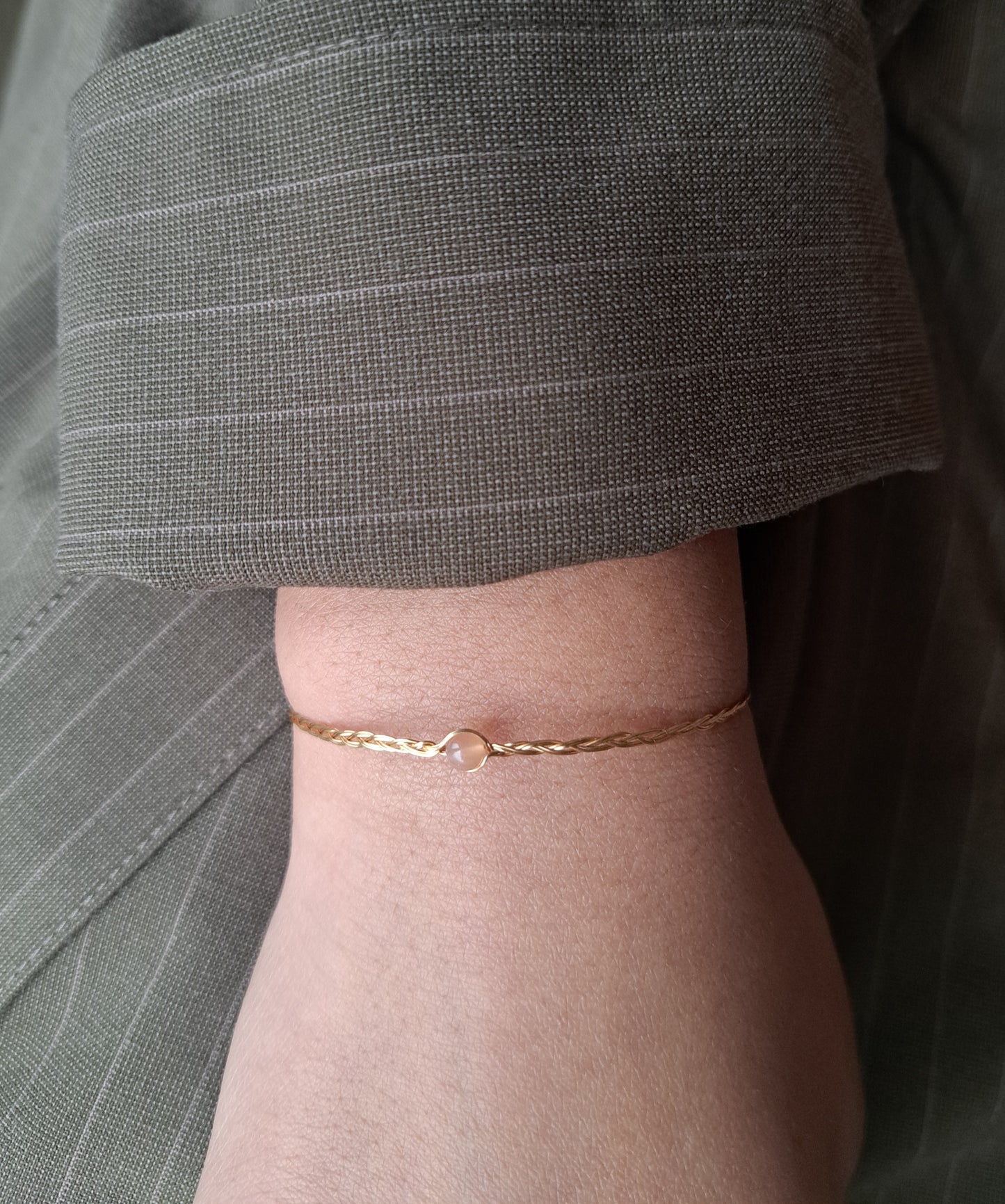Bracelet tressé Pierre de soleil - Argenté ou Doré