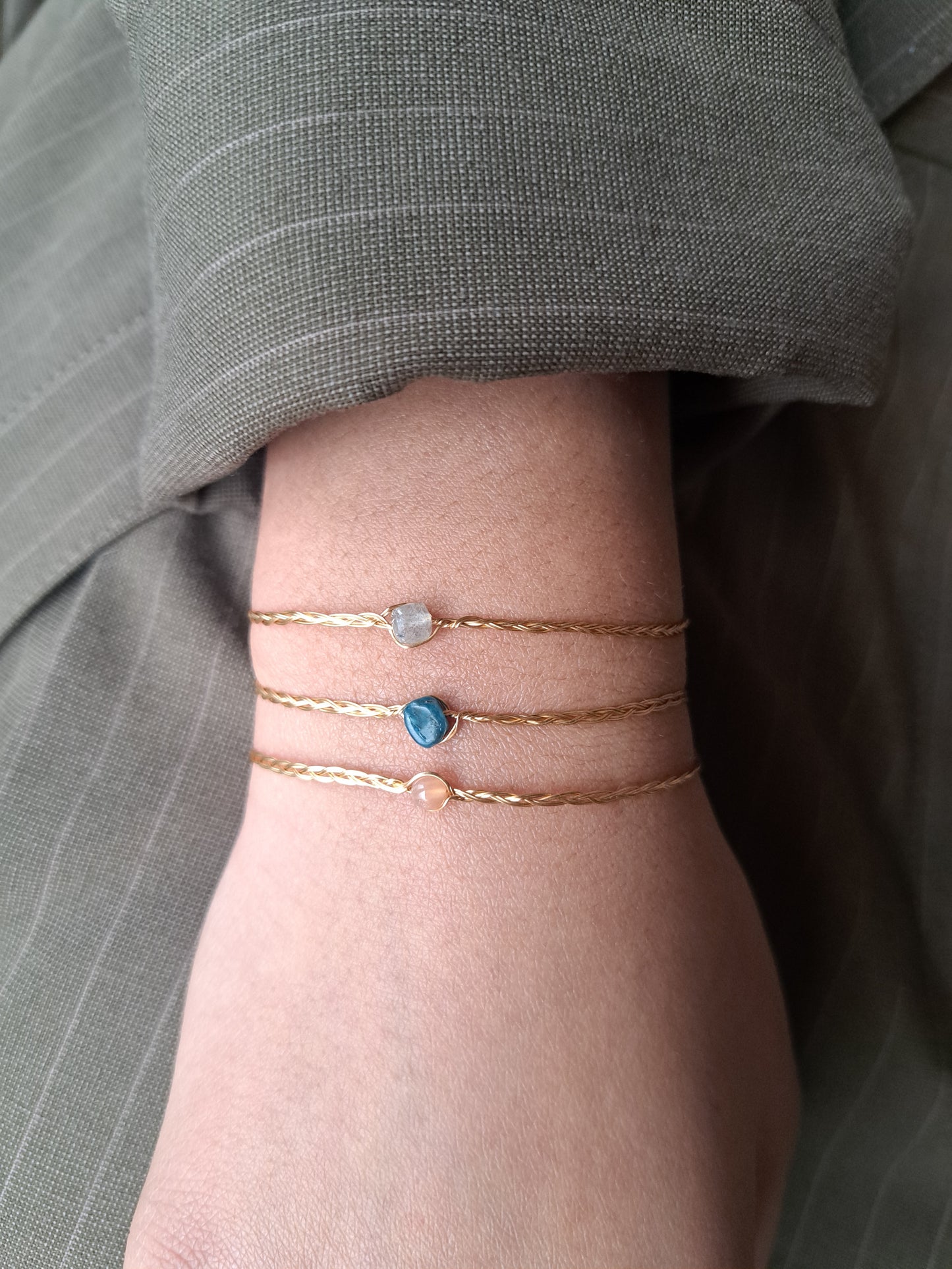 Bracelet tressé Pierre de soleil - Argenté ou Doré