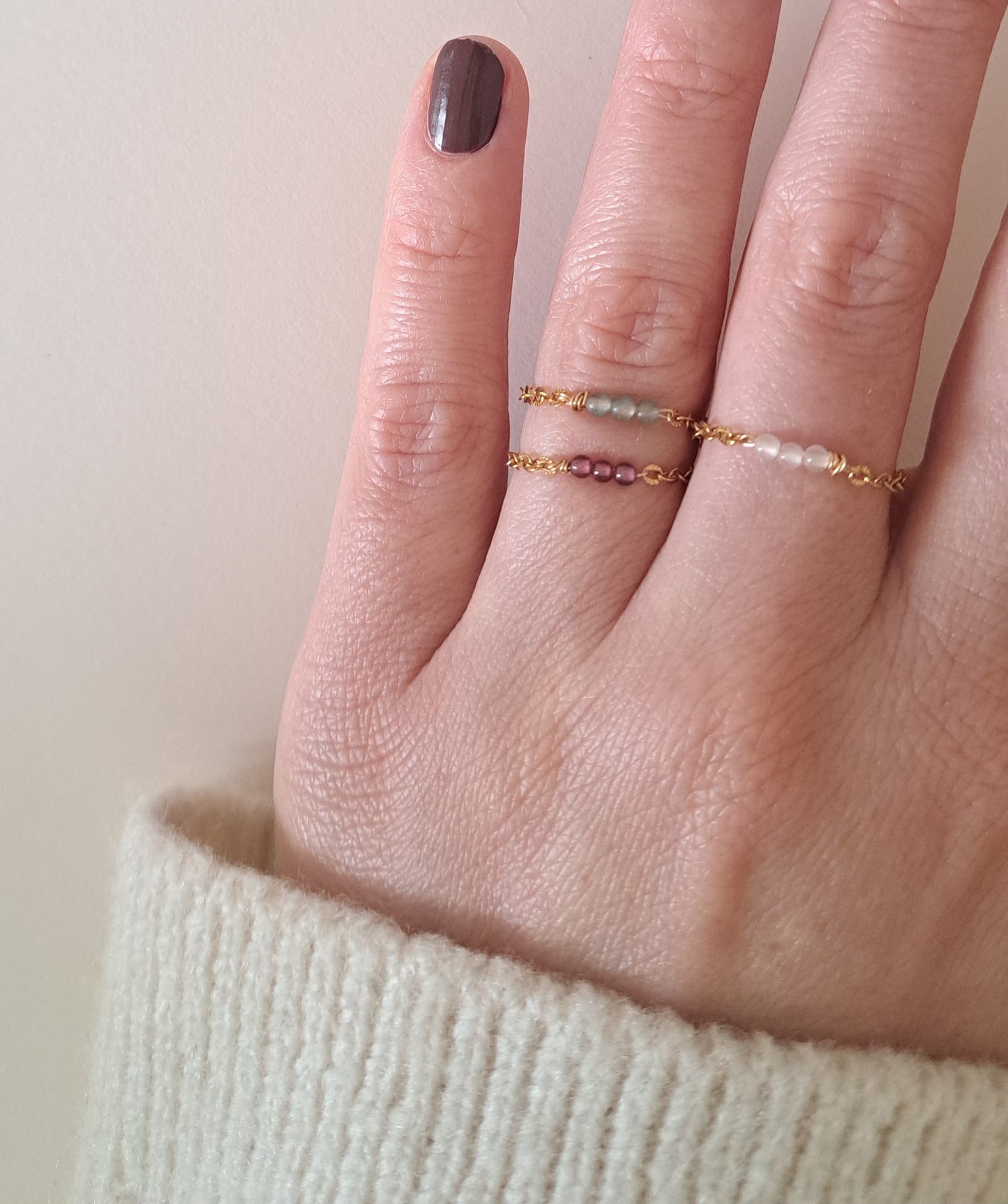 Bague chaîne Perles Améthyste - du 46 au 65