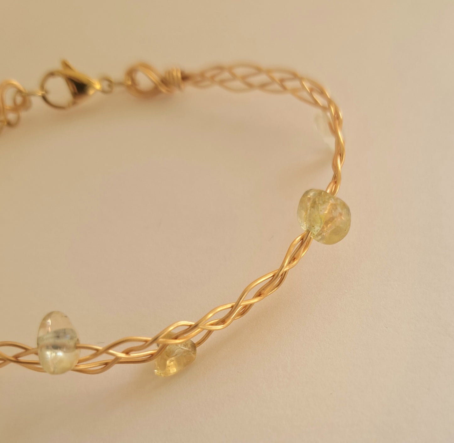 Bracelet tressé laiton - Pierre Citrine - Doré ou argenté