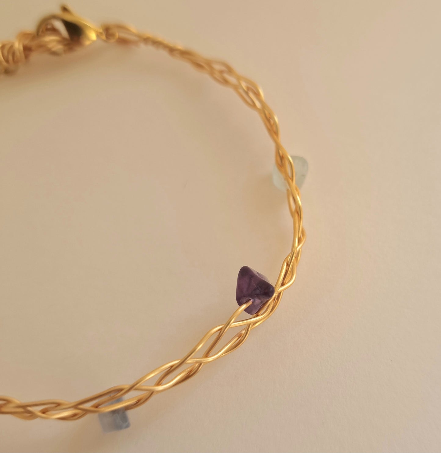 Bracelet tressé laiton - Pierre Fluorite - Doré ou argenté