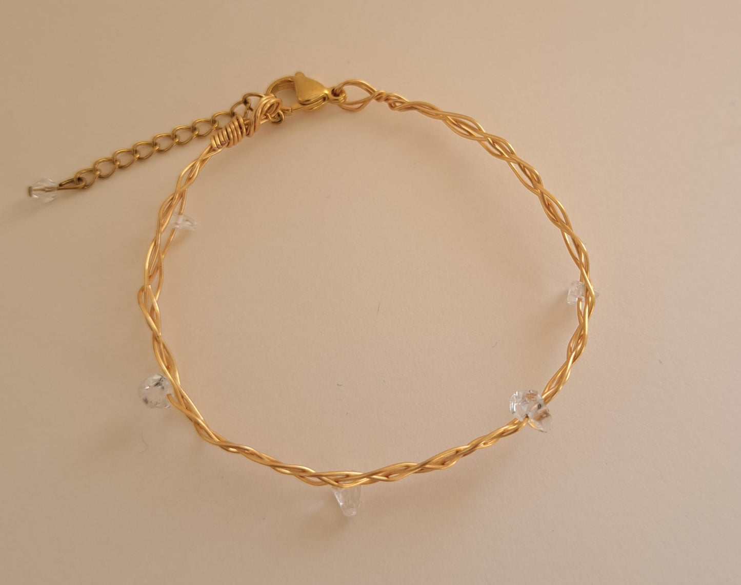 Bracelet tressé laiton - Pierre Cristal de roche - Doré ou argenté
