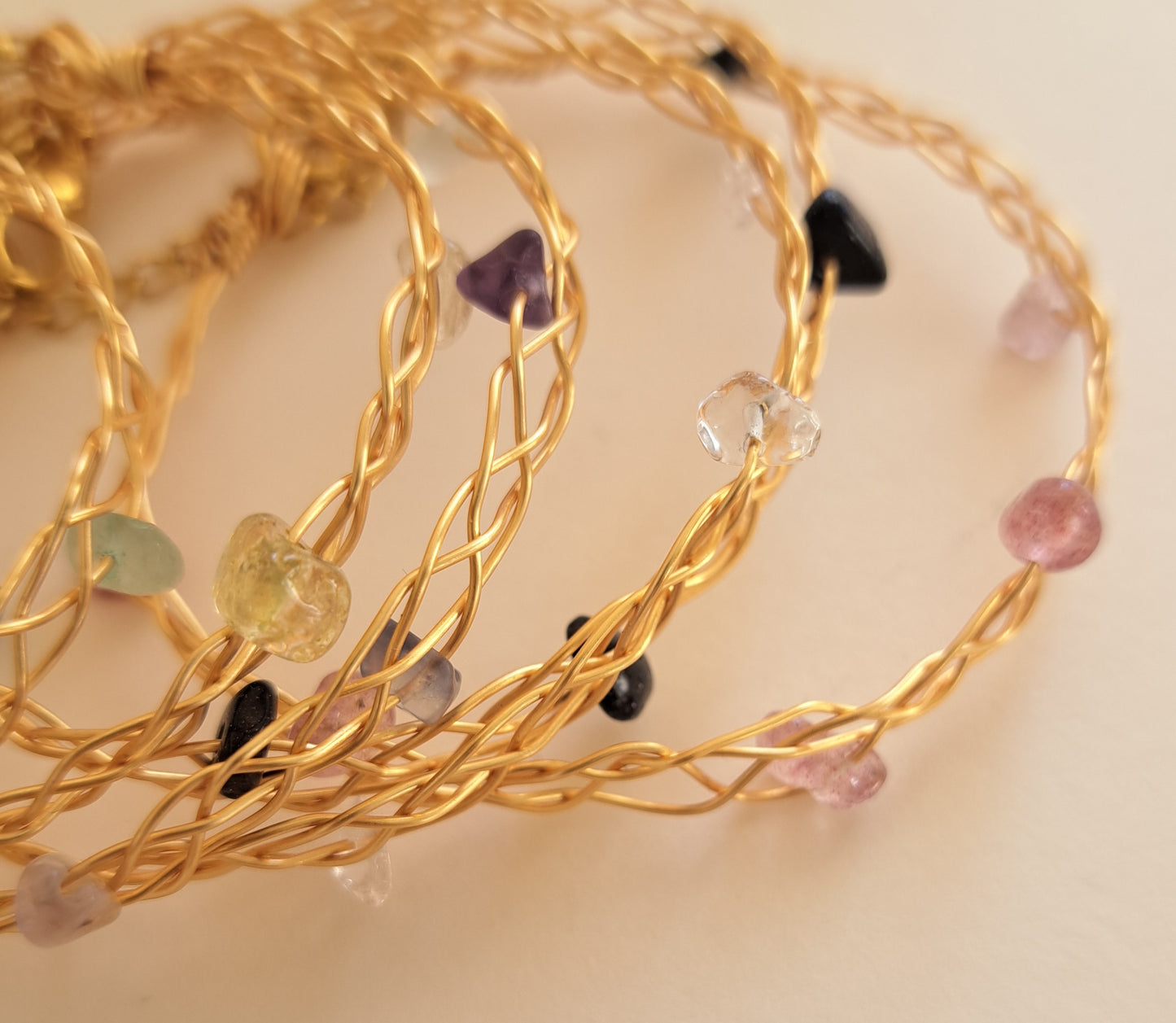 Bracelet tressé laiton - Pierre Fluorite - Doré ou argenté