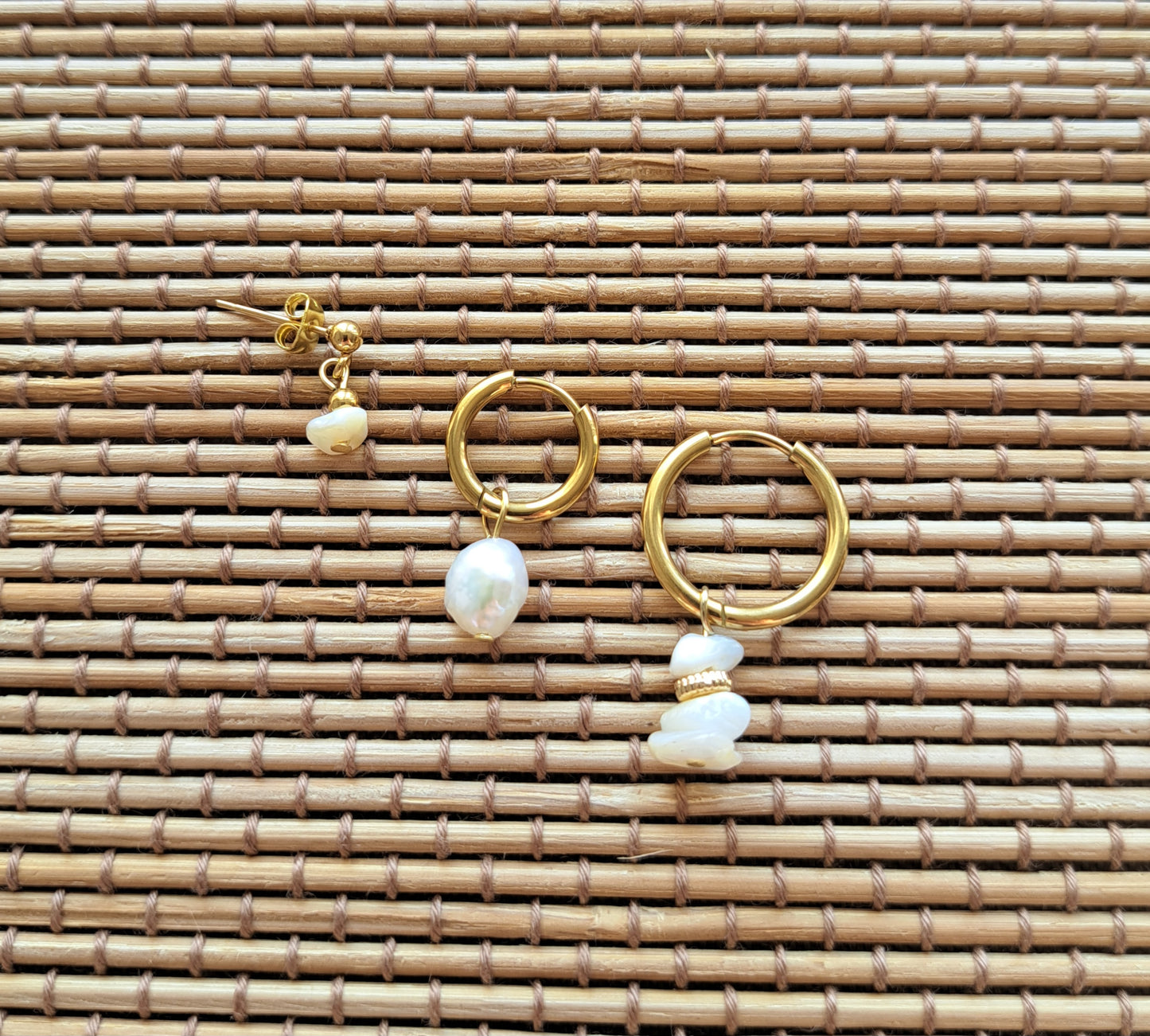 Set 3 boucles d'oreilles nacre - Mix and Match - Doré ou argenté