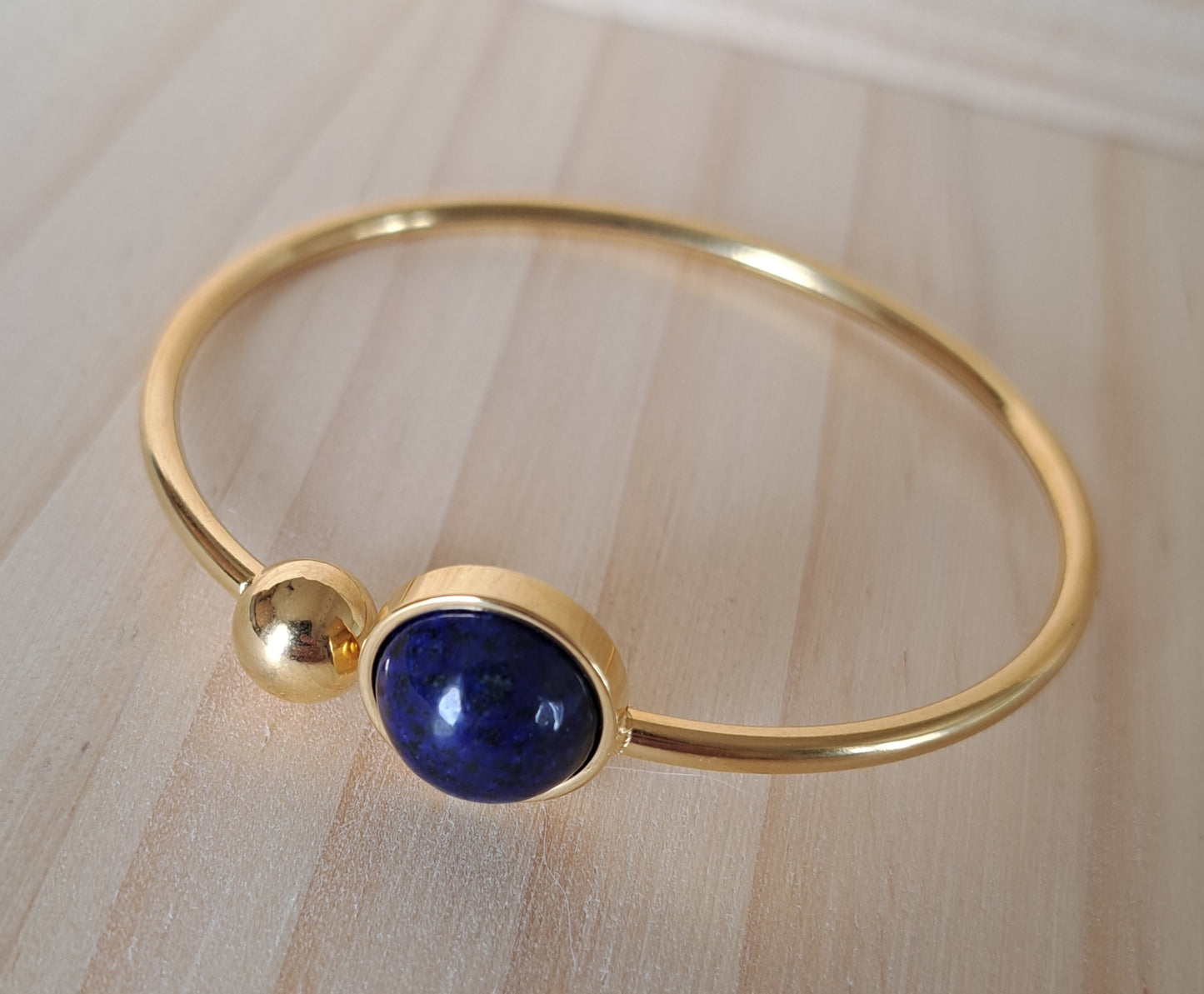Bracelet jonc Lapis lazuli - Doré ou argenté