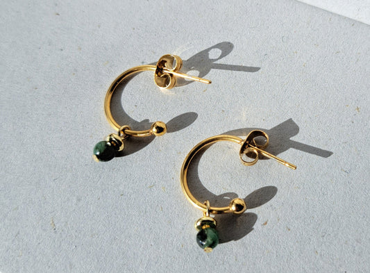 Emerald pearl earrings - Stainless steel