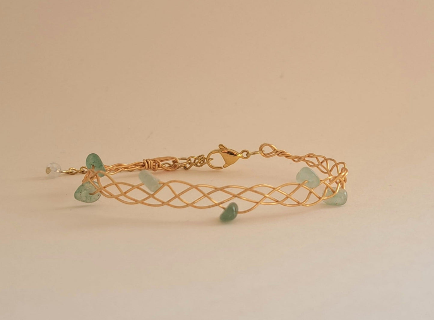 Bracelet tressé laiton - Pierre Aventurine - Doré ou argenté