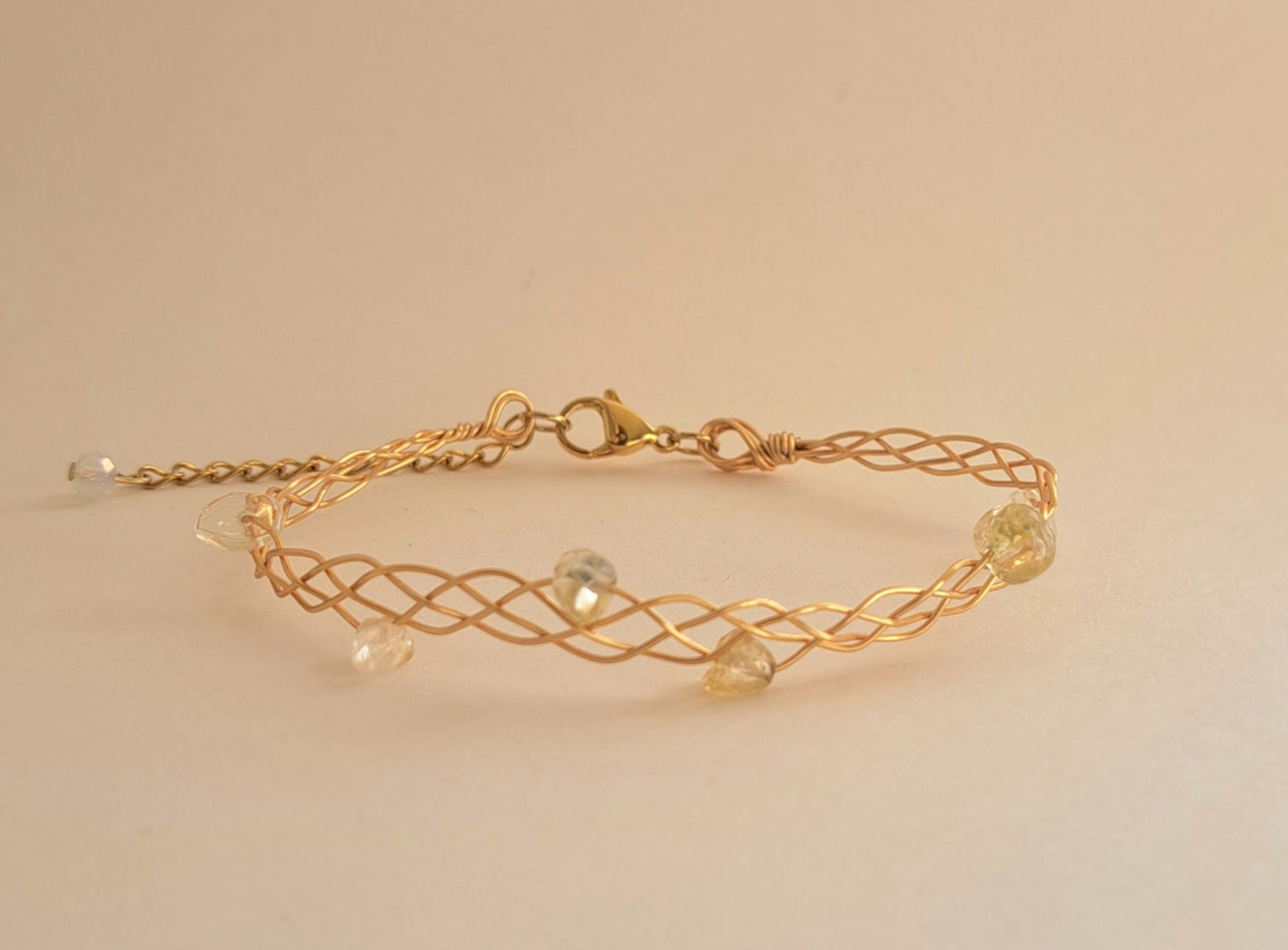 Bracelet tressé laiton - Pierre Citrine - Doré ou argenté