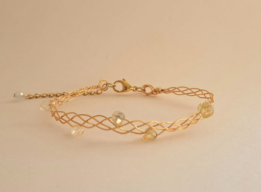 Bracelet tressé laiton - Pierre Citrine - Doré ou argenté