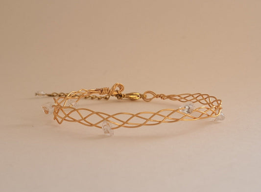 Bracelet tressé laiton - Pierre Cristal de roche - Doré ou argenté
