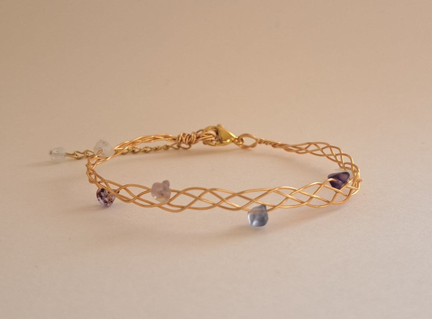 Bracelet tressé laiton - Pierre Fluorite - Doré ou argenté