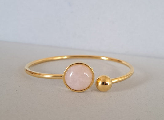 Bracelet jonc Quartz rose doré ou argenté