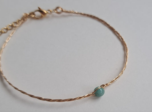 Bracelet tressé perle Emeraude - Argenté ou Doré