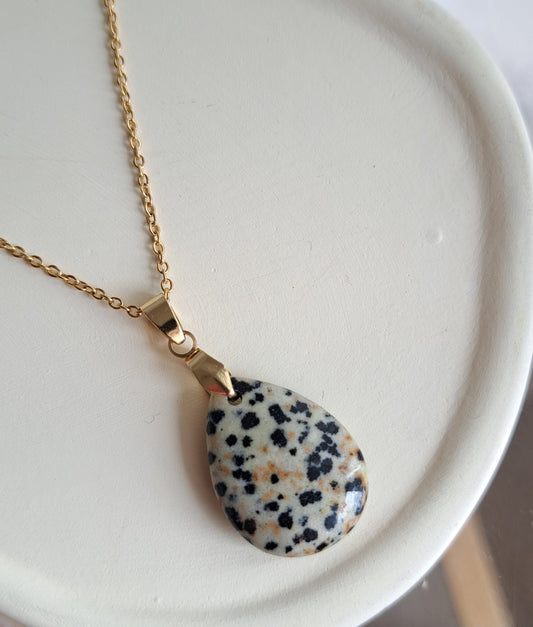Collier pendentif Jaspe léopard - Argenté ou Doré