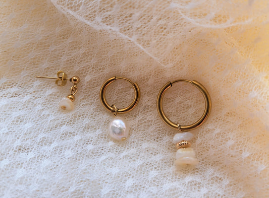 Set 3 boucles d'oreilles nacre - Mix and Match - Doré ou argenté