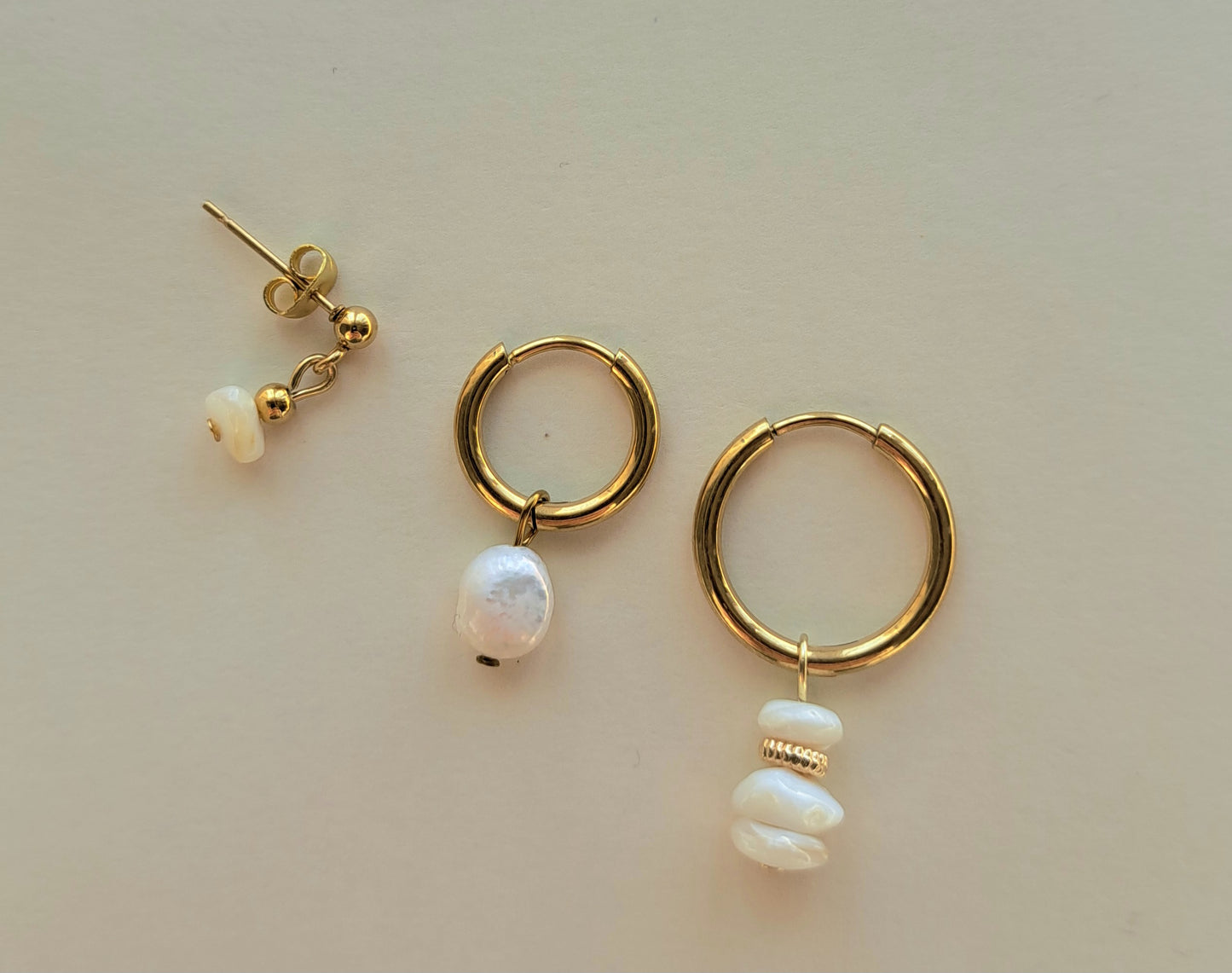 Set 3 boucles d'oreilles nacre - Mix and Match - Doré ou argenté