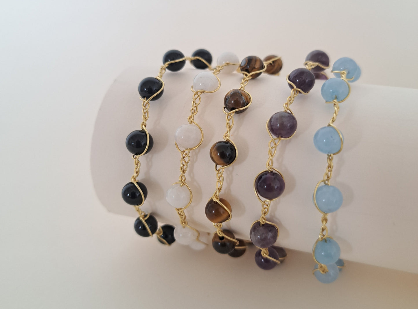 Bracelet tressé laiton et pierres naturelles - 5 gemmes