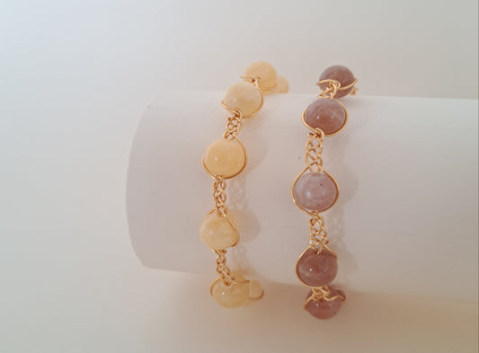 Bracelet tressé Confiance en soi - Pierre de soleil ou Calcite