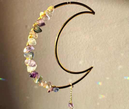 Fluorite crystal sun catcher pendant