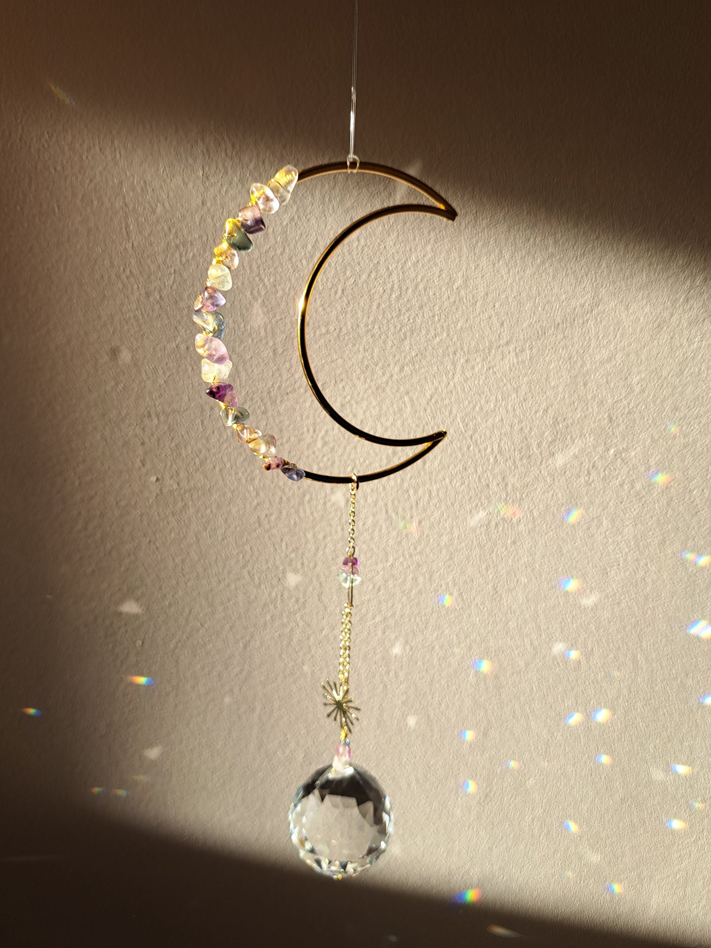 Fluorite crystal sun catcher pendant