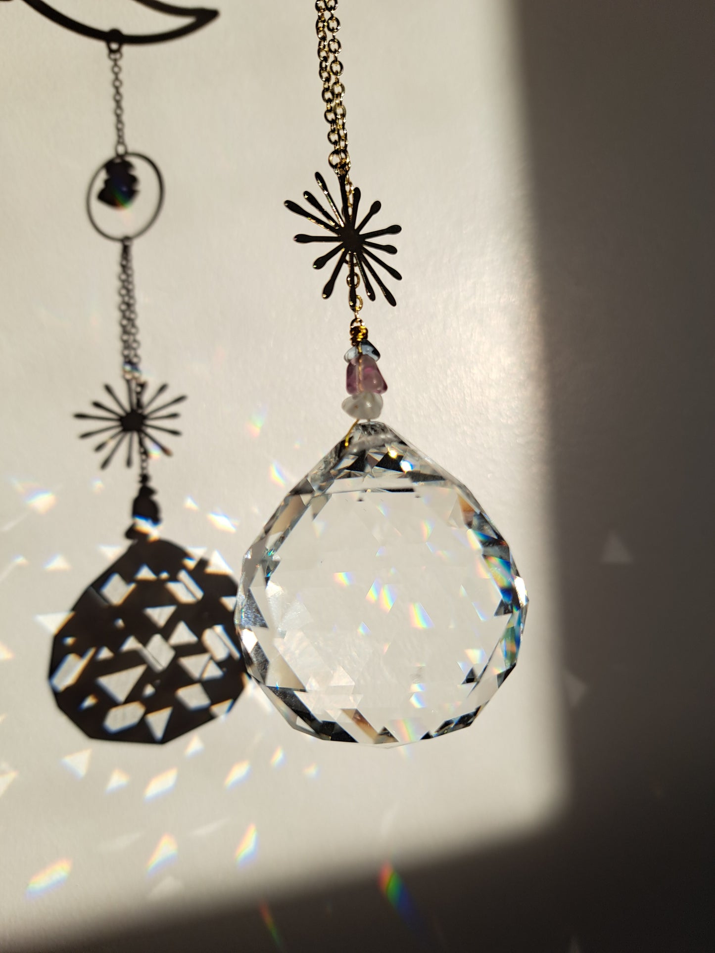 Fluorite crystal sun catcher pendant