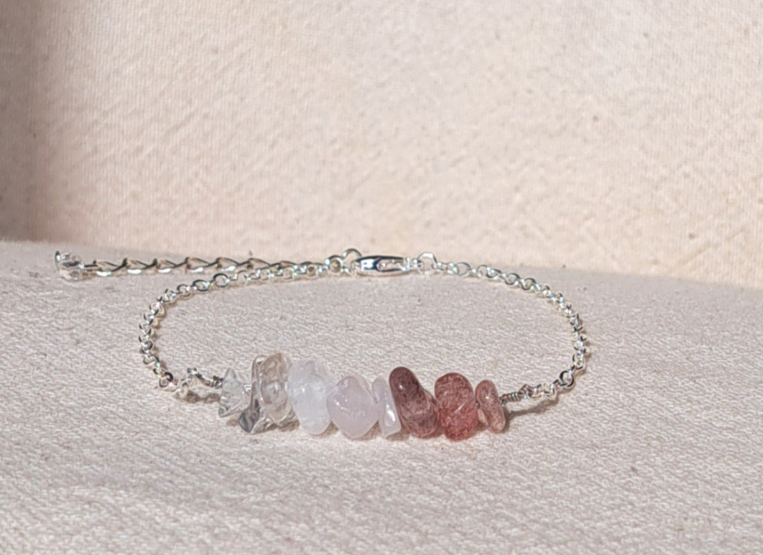 Rock stone, rose quartz and strawberry quartz bracelet