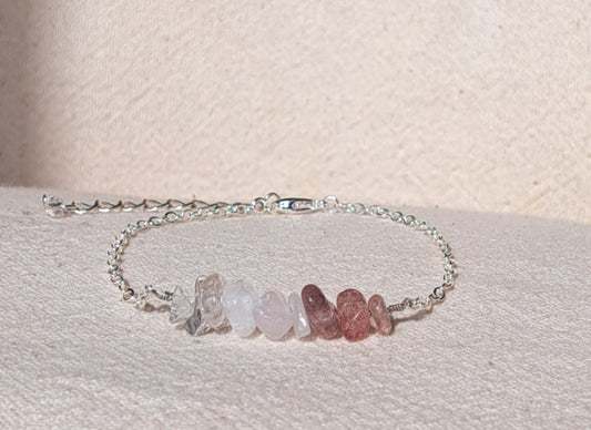 Rock stone, rose quartz and strawberry quartz bracelet